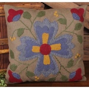 Primitive Folk Flower Pillow Floral Motif 14" Square Raghu NEW